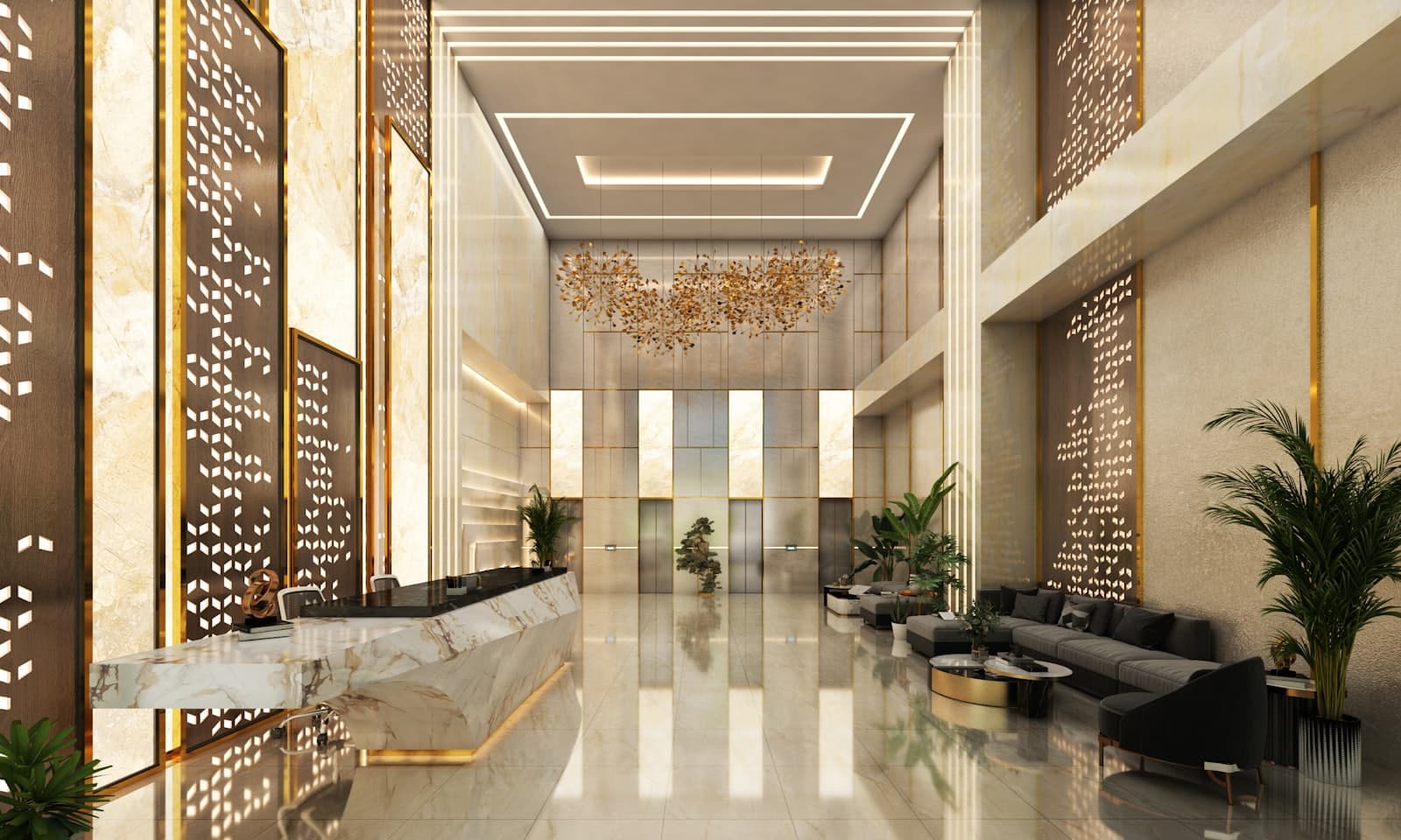 Een gastvrije hotellobby en receptie
